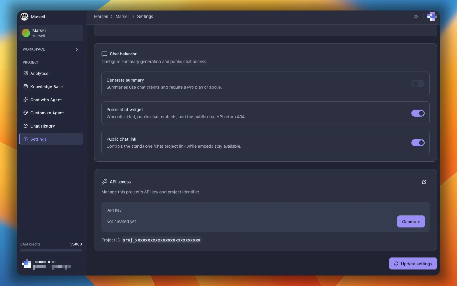 Project settings
